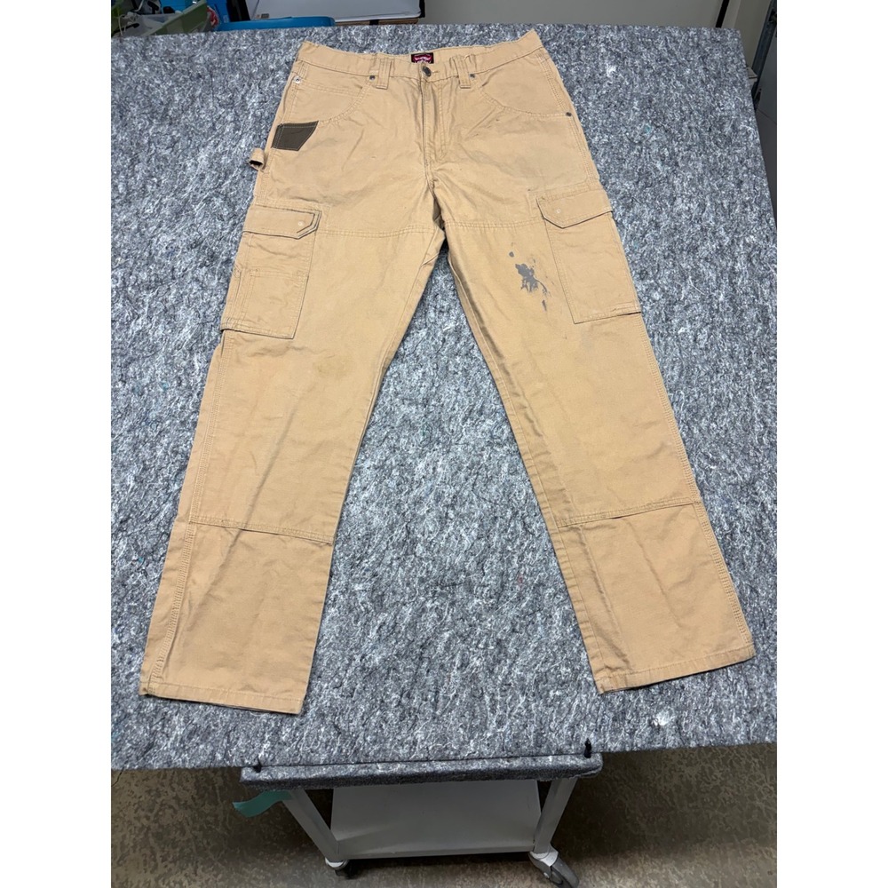 Wrangler Workwear Mens 34x32 Tan Ripstop Cargo Pants Hammer Loop 10WMWR1RH